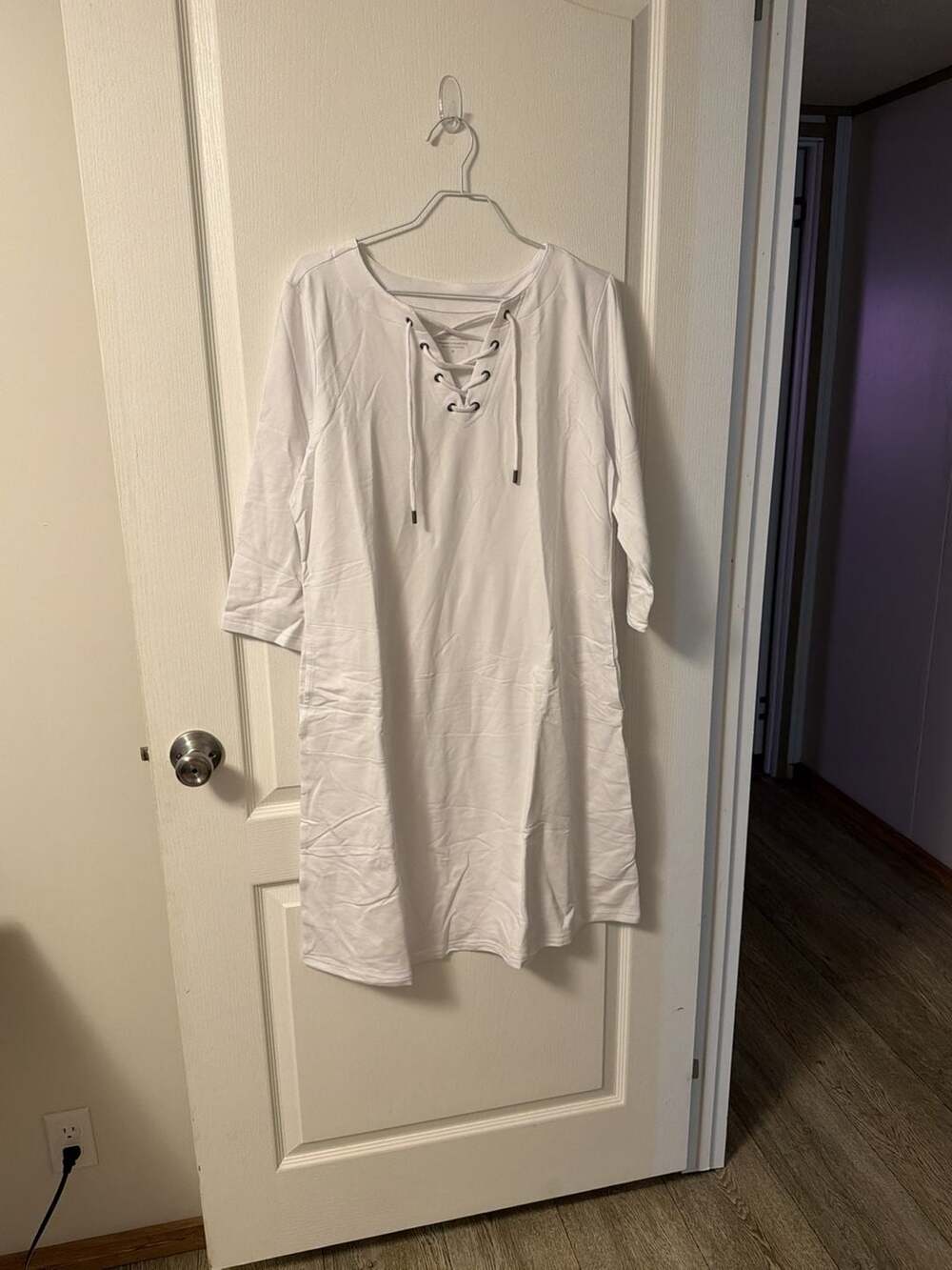 Zuda Designed in Studio Park White Lace-Up French Terry Dress Size M